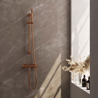 Brauer Copper Carving Glijstangset met Thermostaatkraan - Staafhanddouche - Koper Geborsteld Pvd