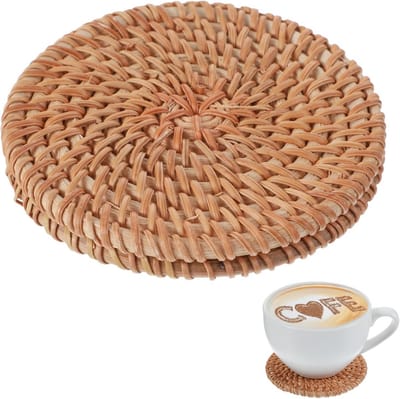 Set van 2 Ronde Boho Onderzetters Geweven Rotan - Hittebestendige Placemats voor Tafel