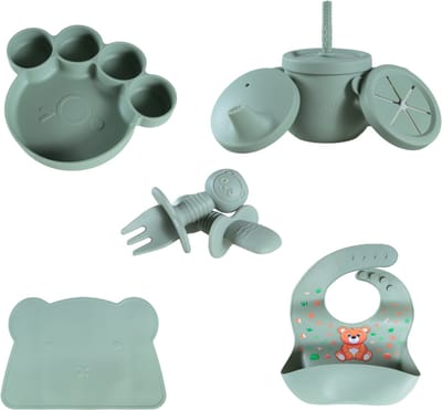 Sproudsy Serviesset Teddy Bear - Kinderservies - Kraamcadeau - Baby - 5-delig - Forest Green