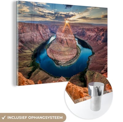 ® Glasschilderij 180x120 cm - Schilderij acrylglas - Horsehoe Bend in het Nationaal park Grand Canyon in de Amerikaanse staat Arizona - Foto op glas - Muurdecoratie woonkamer - Wanddecoratie slaapkamer - Schilderijen