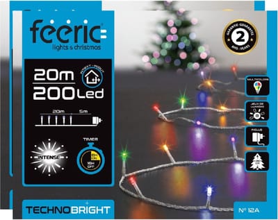 Feeric lights Kerstverlichting - 2x - gekleurd - 20 meter - 200 led lampjes - transparant snoer