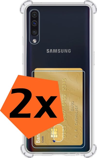 Hoes - 2 Stuks - Geschikt voor Samsung Galaxy A50 / A50s - Met Pashouder en Kaarthouder - Telefoon Hoesje Shockproof - Siliconen Case - Back Cover - Shock Proof - Pasjes Houder - Transparant