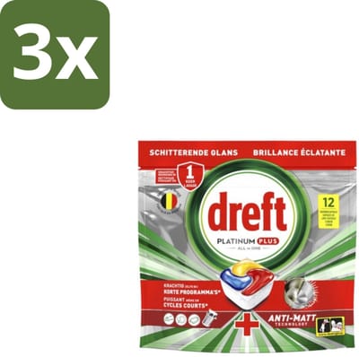 3 x Dreft – Vaatwastabletten – Platinum Plus All-in-One – Lemon – 12 Tabletten - Vaatwasmiddelen - Vaatwastabletten - Anti-dofheid - Vaatwasmiddelen Lemon - Vaatwasmiddelen Anti-matt