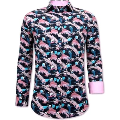 Luxe Satijn Overhemd Heren - 3075NW - Navy / Rooze