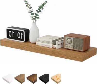 Eikenhouten Wandplanken, 80 x 23.5 x 3.8 cm, Zwevende Plank met Onzichtbare Beugels voor Slaapkamer, Woonkamer, Badkamer en Keuken