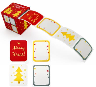 Kerst Naamlabels op Rol – 50 Stuks – 4 Feestelijke Designs – 5 x 4 cm – Cadeau Stickers Kerst – In Handig Doosje
