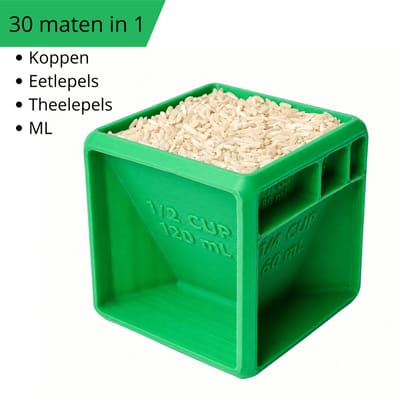 Alles-in-1 Maatbeker Kubus – Multifunctionele Measuring Cube – Keukenhulp voor Koken en Bakken – Maatlepels en Maatbekers in Één – 30+ Maataanduidingen – BPA-vrij – 8,9 cm – Groen