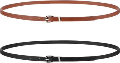 Dailygoods- Damesriem Verstelbaar - Slanke Leren Riem - PU-Leer - Kaki/Zwart - 105 x 1 cm - Hoogwaardige Kwaliteit