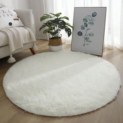 Roze Ronde Vloerkleed Pluizig Zacht Vloerkleed Kinderen Meisjeskamer Prinsessenkasteel Pluche Tapijt Woonkamer Huisdecoratie 40x40cm wit
