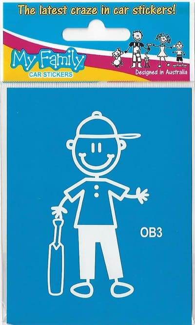Jongen cricket - autosticker - wit - 8,5 cm