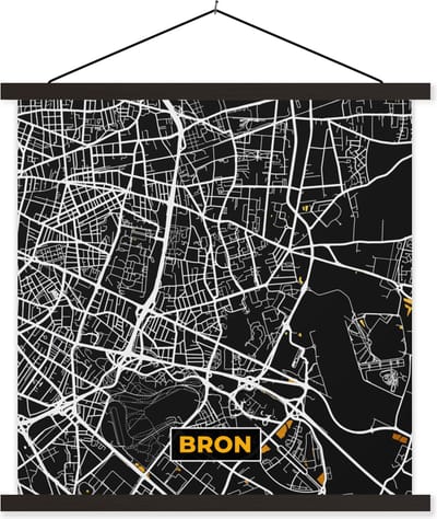 Posterhanger incl. Poster 60x60 cm - Schoolplaat - Plattegrond – Kaart – Bron - Frankrijk – Stadskaart - Textielposter - Zwarte latten - Stadskaart