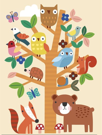Schilderen op Nummer Set - Kind 6+ - Bosdieren Boom Vogels & Uilen - Plaat Karton + Bonusplaat - incl. Verf & Penselen - 18x24cm