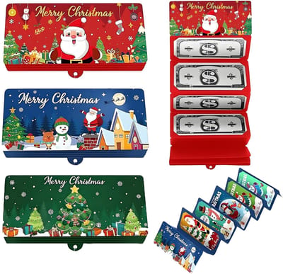 Dailygoods- Kerstportemonnee 3 Stuks - Geldcadeau/Kaarten - Rood/Groen/Blauwgroen - 18 x 8 x 3 cm - Speciaal Papier - Kerstpatroon - Geldcadeaukaart