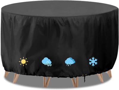 Famanu - Tuinmeubelafdekking, robuuste terras-afdekking, 420D Oxford, 102 x 71 cm, met trekkoord, waterdicht, winddicht, anti-uv-terras, rond, zwart