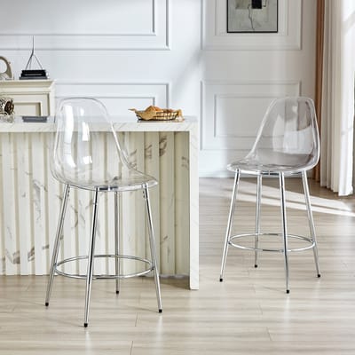 MODENUIT Barstoel 102 cm - Set Van 2 Met Transparante Rugleuning - Voor Keuken En Bar - Metaal Kunststof - Zilver