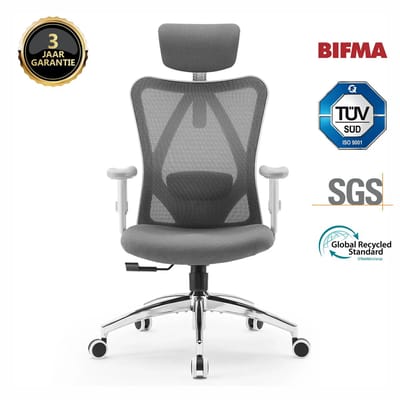 SIHOO M18 Ergonomische Bureaustoel-4-Punts Ondersteuning (Hoofd/Rug/Heup/Handen)-Ademend Mesh Design-Verstelbare Hoofdsteun & Lendensteun-Geschikt voor 1.68m-1.88m-Tot 150kg Draagvermogen-BIFMA Gecertificeerd-Ideaal voor Kantoor/Thuis/Gaming——Grijs