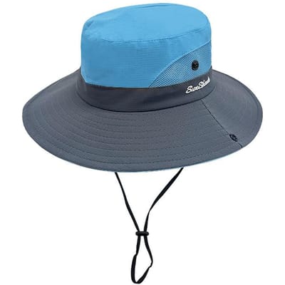 Chapeau de pêcheur d'extérieur pour hommes et femmes, chapeau de soleil d'été pour les vacances, le camping, l'alpinisme, protection solaire pour le visage et la queue de cheval M（56-58cm） gray