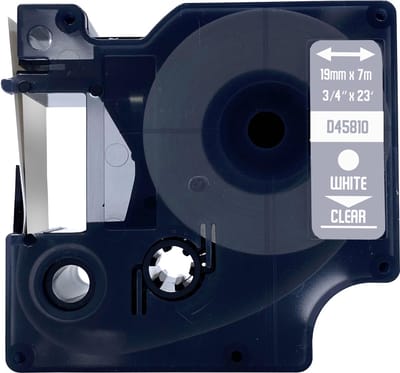 DULA Dymo D1 45810 - S0720900 - Compatible label tape - 1 lettertape - Wit op transparant - 19mm x 7m
