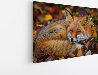 Saammp Canvas Schilderij - Slapende Vos - Natuur - Dieren - 45x30 - Foto op canvas - Wanddecoratie - Muurdecoratie Woonkamer - Slaapkamer decoratie - Canvas Print