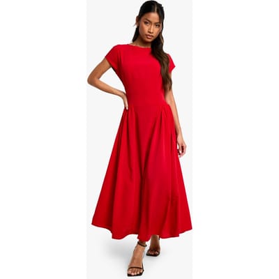 boohoo Dames Textuurrijke Volume Rok Midaxi Jurk | Rood | Maat: 38