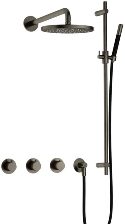 Hotbath Cobber - CB7067 - Inbouw Regendoucheset - Verouderd Ijzer - 2 Stopkranen - Thermostatisch - Wandarm 40 cm - Hoofddouche 200 mm - Staafhanddouche - Glijstang 900 mm - Waterbesparend