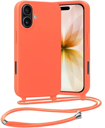 Hoesje Geschikt voor iPhone 17 Hoes Met Telefoonketting - Backcover Geschikt voor iPhone 17 Case Met Koord - Papaya