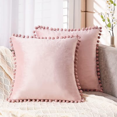 Velours Kussenhoezen met Bollen in Één Kleur voor Decoratie in Woonkamer, Slaapkamer en Auto - 40x40cm, Roze Kussens voor Sofa en Stoelen