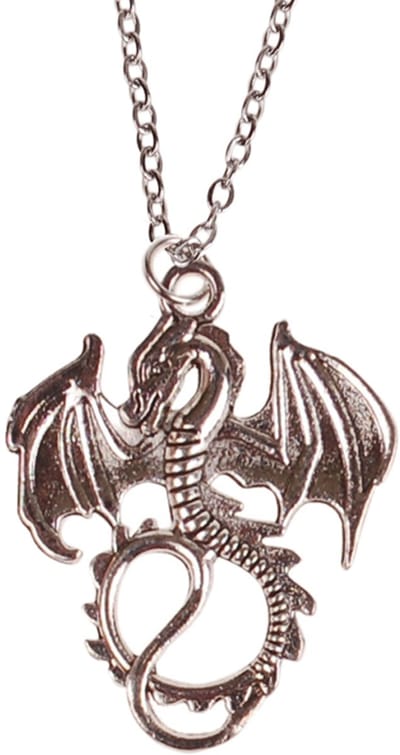 Kinderketting Zilverkleurig 45cm - Hangertje Draak groot zilverkleurig