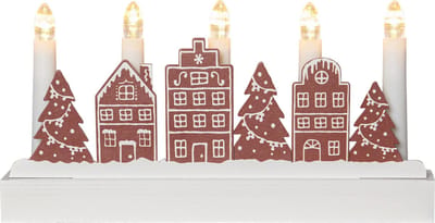 Star Trading LED kandelaar 'Yuletide', houtmotieven, LED, 5-vlam, batterij