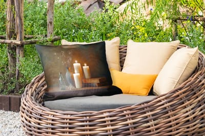 Buitenkussens - Tuin - Kaarsen - Stilleven - Rustiek - Boeken - 50x30 cm
