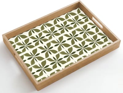 Dienblad hout 50x35 cm - Schootdienblad - Botanisch - Retro - Groen - Borrelplank rechthoek - Plateau dienbladen