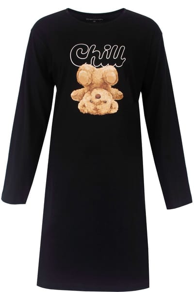 Temptation Dames Big Shirt - Lange mouwen - Katoen - Zwart - Maat S