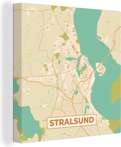 Canvas Schilderij Stralsund - Kaart - Vintage - Stadskaart - Plattegrond - 20x20 cm - Wanddecoratie