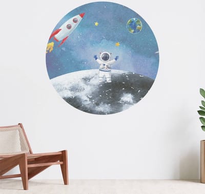 Muurcirkel zelfklevend behang - Astronaut op de Maan - Wanddecoratie - 080cm behangcirkel - Ronde sticker voor aan de muur - Behangsticker verkrijgbaar in verschillende formaten