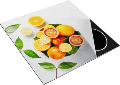 Chefcare Inductie Beschermer Citrusvruchten op Witte Marmer - Fruit - 78x78 cm - Afdekplaat Inductie - Kookplaat Beschermer - Inductie Mat