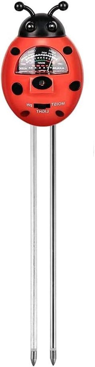 Bodemmeter 3-in-1 - Vocht meter PH - Planten Verzorgen - Lieveheersbeestje design - 26 cm - Rood