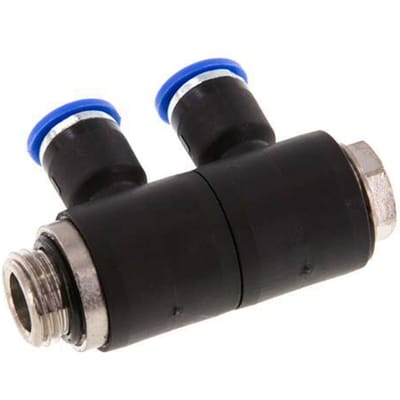 6mm x G1/4'' 2-way Manifold Messing/PA 66 Insteekfitting Buitendraad Draaibaar NBR