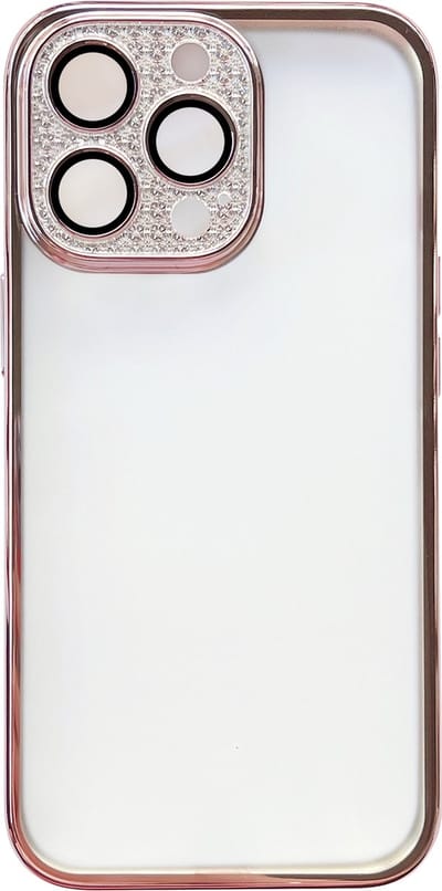 Casemania Hoesje Geschikt voor Apple iPhone 14 Pro - Hoesje Rosegoud - Transparant Back Cover met Glitter Camera Bescherming