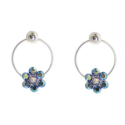 Behave - Oorbellen - Rondje met Bloem - 925 Sterling Zilver - Grijs