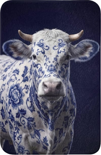 WC mat 40x60 cm - Antislip - Koe - Delfts - Blauw - Artistiek - Toiletmat - Vloermat - Douchemat - Toilet tapijt - Toiletmatten