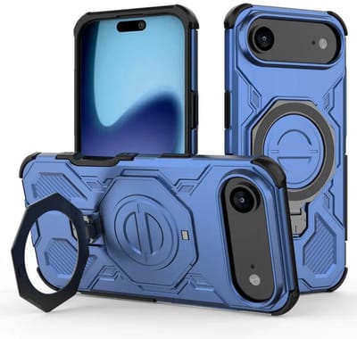 Hoesje geschikt voor Apple iPhone Air | Compatibel met MagSafe / Qi2 | 360° Draaibare Magnetische Standaard | Back Cover Kickstand Ring | Blauw