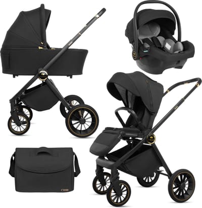 BabyLux® Kinderwagen 3in1 Set ROSSO, Opvouwbare Lichtgewicht Kinderwagenset Incl. Reiswieg, Buggy, I-Size Baby-Autostoeltje, Luiertas En Meer Accessoires, 4 Ligstanden, 0-22kg, Uv-Bescherming 50+