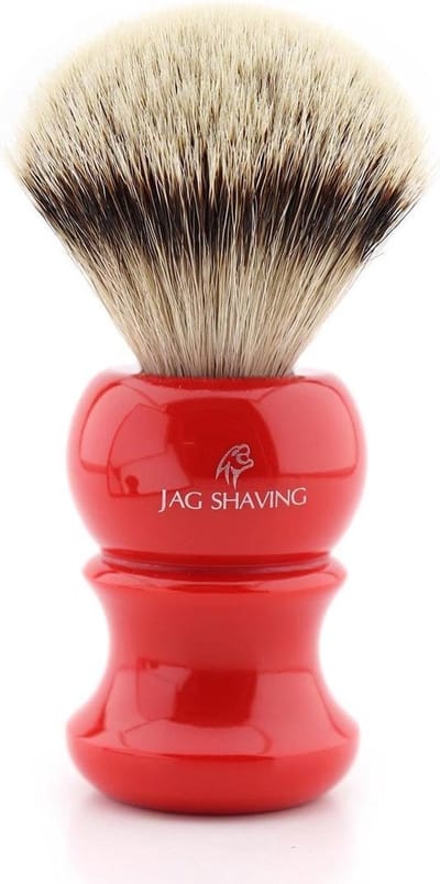 Scheerkwast met zilveren punt en rood harshandvat, beste scheerkwast voor het scheren van mannen (scheerkwast)