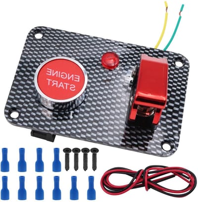 Carbon Fiber Racing Auto 12V Contactslot Paneel Motor Start Drukknop Rode LED Schakelaar - Rood