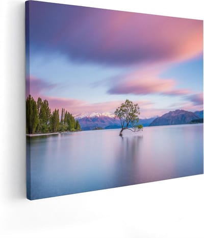 Artaza Canvas Schilderij Bergen - 50x40 cm - Wanddecoratie Zonsondergang - Muurdecoratie Natuur - Kamer Accessoires