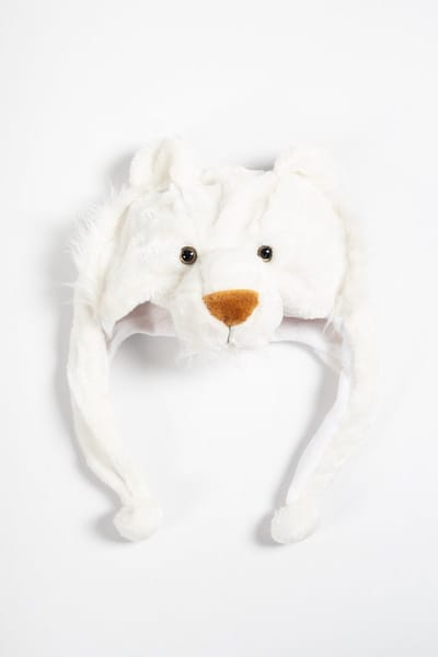 KIMU® Muts Flappen Witte Leeuw - Laplander met Oortjes Wit Albino - Bontmuts Kinderen of Volwassenen met Klein Hoofd - Flapmuts Pluche Afrika Festival