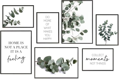 Posterset - Wanddecoratie set - Woonkamer aankleden - 7 harmonische afbeeldingen - 3xA3 4xA4 - Eucalyptus