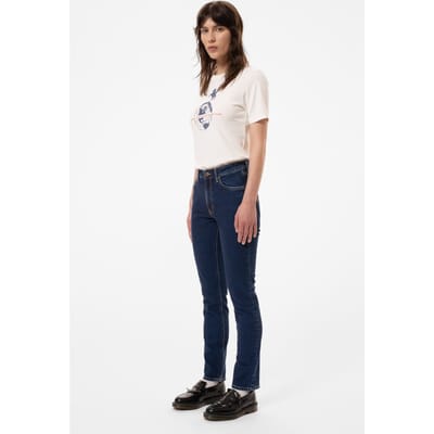 Nudie Jeans Mellow Mae Indigo Rain Dark Blue Maat: W24L28 | Straight Jeans Outlet | Dames | Blauw