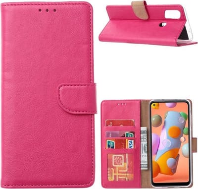 LuxeBass Boekhoesje geschikt voor Samsung Galaxy A21s - Roze - telefoonhoes - gsm hoes - telefoonhoesjes