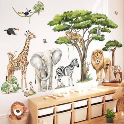 PromoHome Safari Dieren Muursticker Set voor Kinderkamer Decoratie